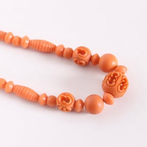 1930s vintage celluloid beads coral carved art deco necklace