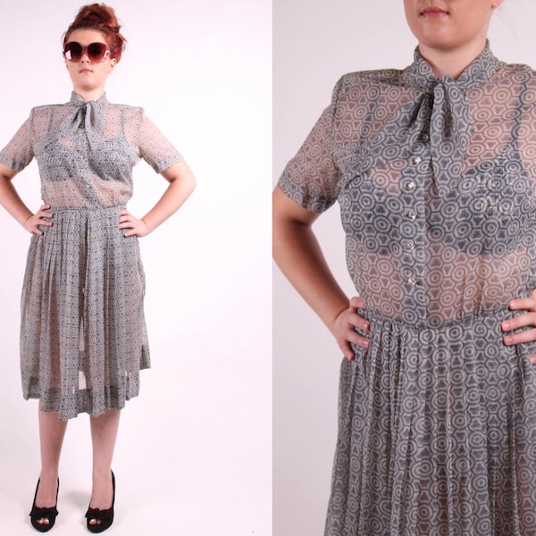 Henry Rosenfeld dress vintage 1950s geometric sheer chiffon ascot