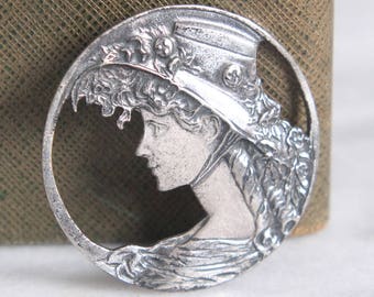 sterling art nouveau lady brooch portrait convertible pendant pin silver 925 antique victorian