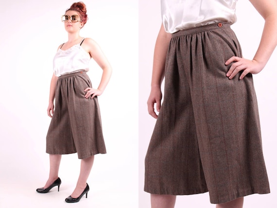 soft wool gaucho pants brown herringbone tweed cul