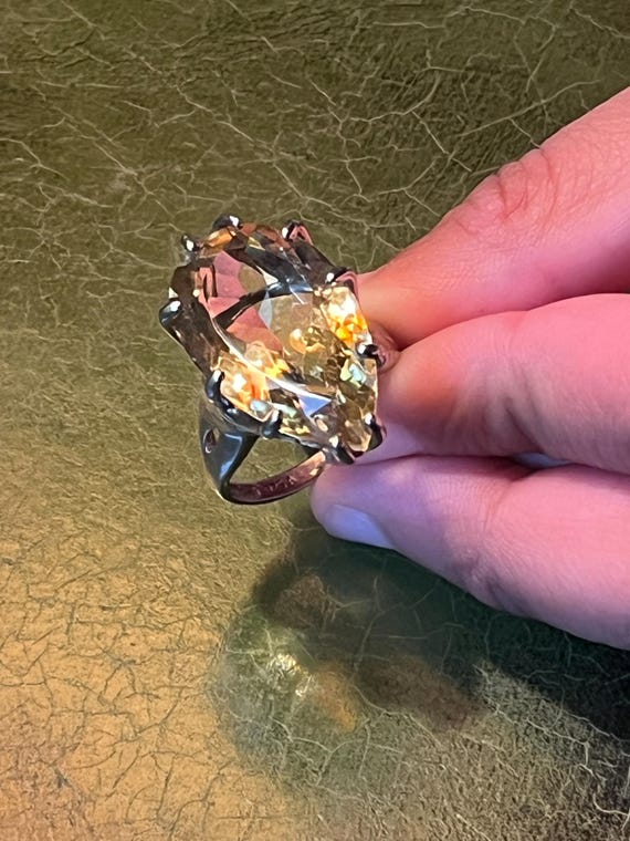 Sterling silver + Citrine statement ring large ge… - image 5