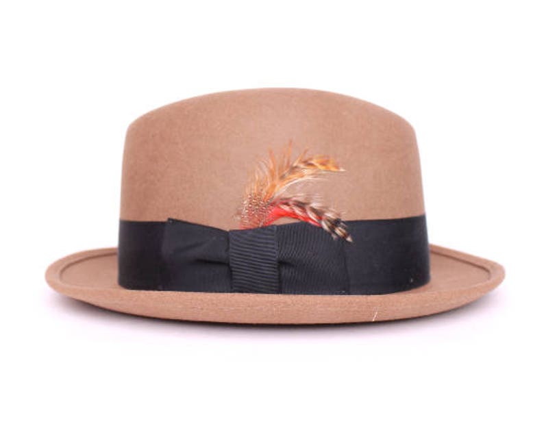 Vintage 1950s Fedora Hat Tan Felt Red 