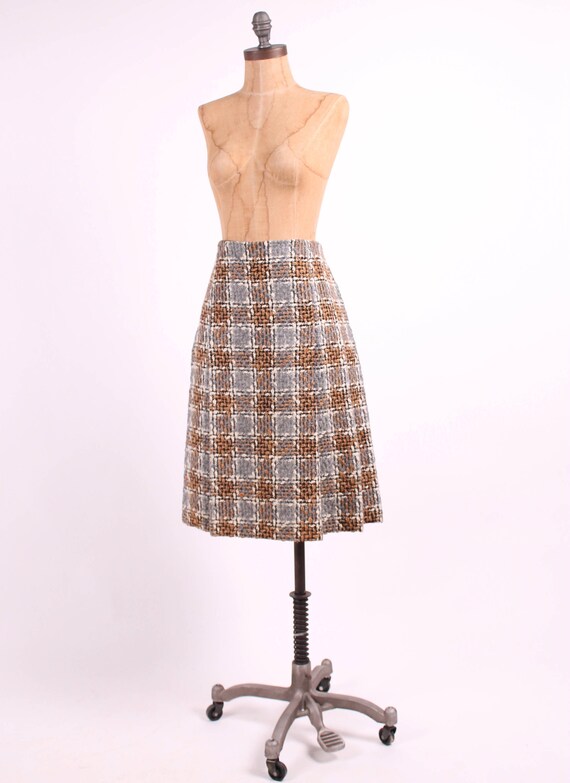 1950s tweed pencil skirt high waist gray + brown … - image 2
