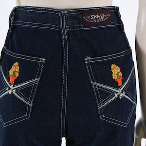 vintage high waist jeans SKIVA embroidered pocket indigo denim pants 1980s S new/old stock 26W