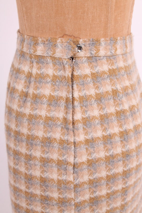 fitted plaid wool pencil skirt 1950s vintage tan … - image 4