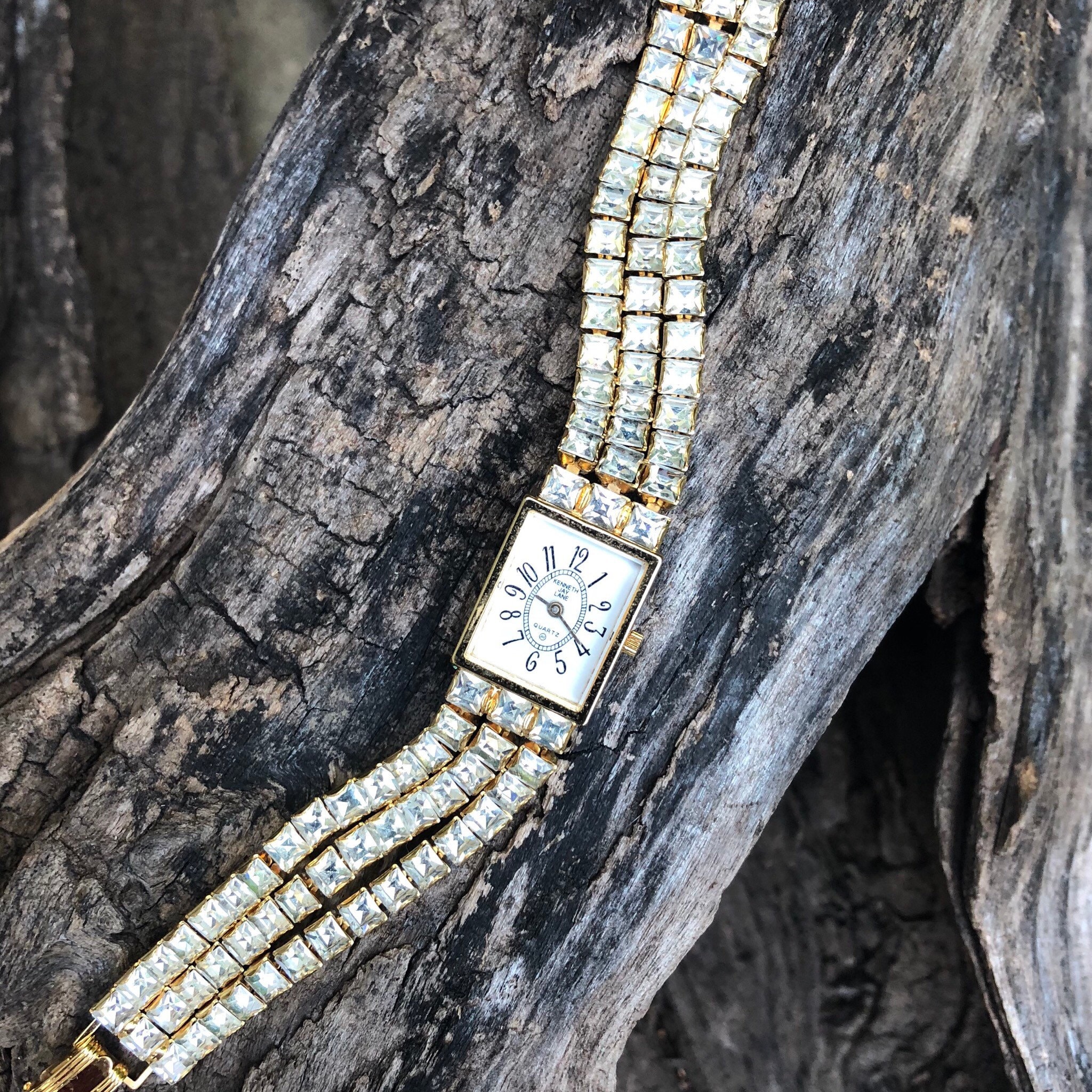 Vintage Kenneth Jay Lane Rhinestone Gold Crystal Watch Bracelet Vintage Retired Kenneth Jay Lane Rhinestone Jewelry Crystal  main image 4