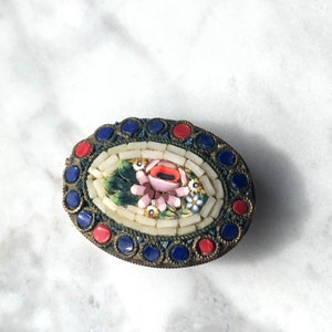 antique micro mosaic brooch italian murano glass oval Victorian pin