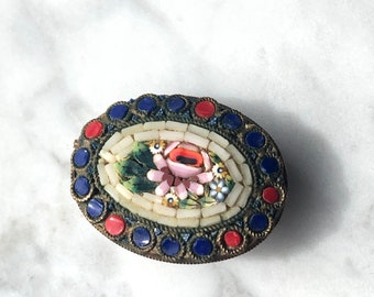 antique micro mosaic brooch italian murano glass oval Victorian pin