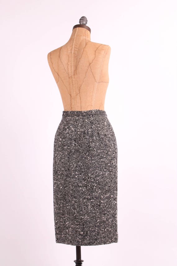 1950s salt + pepper pencil skirt high waist tweed… - image 4