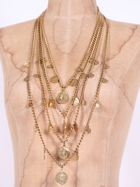 vintage Goldette Napoleon gold coin + chain bib s… - image 9