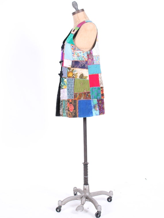 1970s patchwork + embroidered vest crazy quilt mi… - image 5