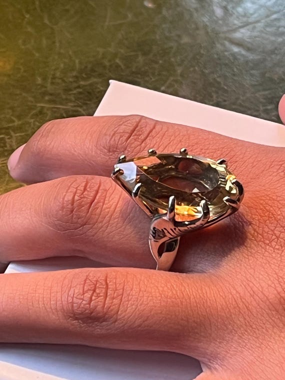Sterling silver + Citrine statement ring large ge… - image 9