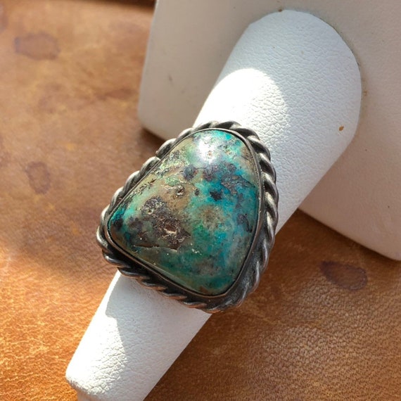1940s turquoise & silver ring handmade sterling 9… - image 1