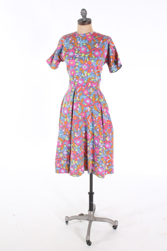 vintage 1950s flower dress cotton fitted party dr… - image 3