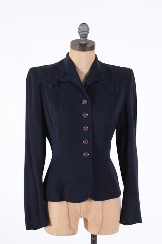 1940s wool gabardine jacket navy blue nurse ratched f… - Gem