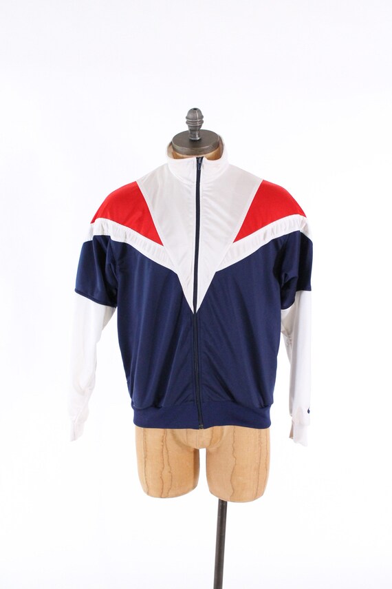 Vintage 80's Nike Men's Track Windbreaker Jacket Full Zip Red White Blue USA Size L