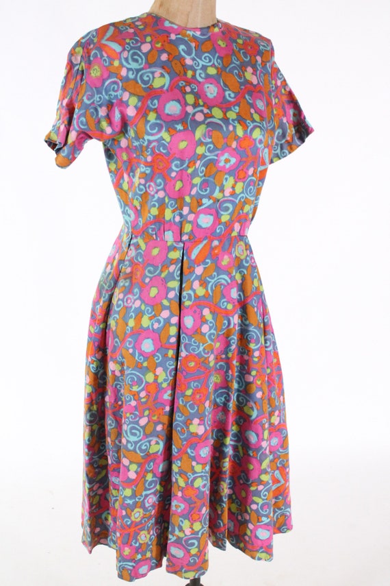 vintage 1950s flower dress cotton fitted party dr… - image 5