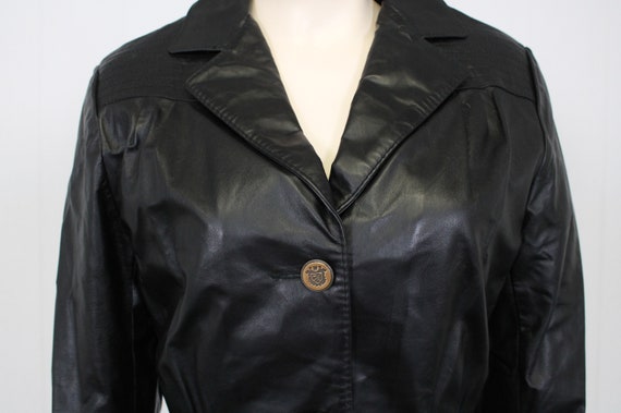 vintage leather spy coat black fitted jacket bras… - image 7