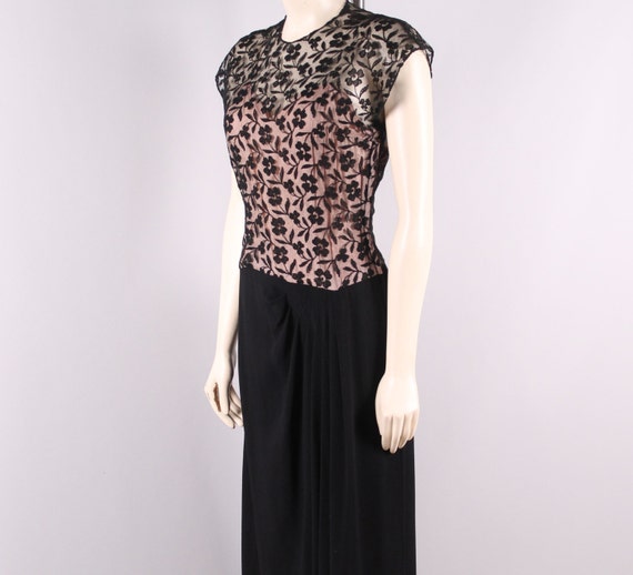 vintage 1930s black illusion lace draped dress an… - image 4