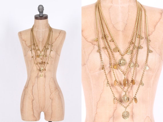 vintage Goldette Napoleon gold coin + chain bib s… - image 1