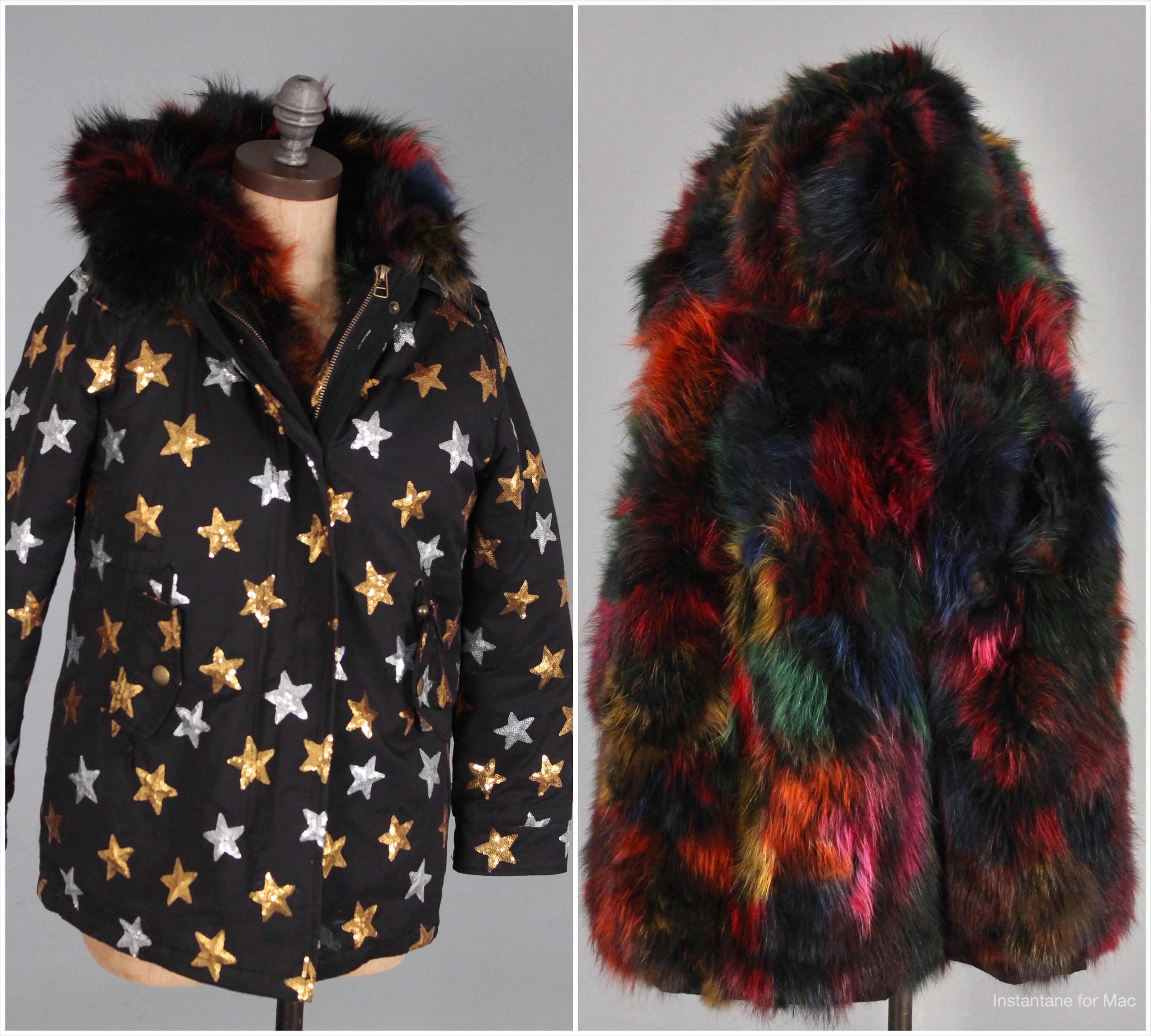 Rainbow Raccoon Fur Star Sequin Embroidered Black Satin Jacket Puffer Coat Plush Lining Hood Youth Med xxs Lola the Boys Etsy