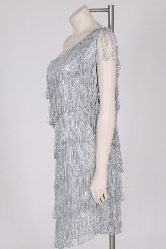 silver metallic flapper dress sequin + metallic f… - image 3