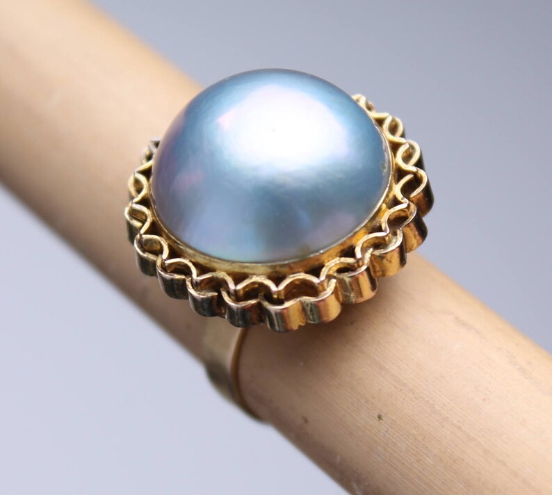 Vintage 14k gold large MABE PEARL cocktail statement ring south sea sz 8.5 image 1