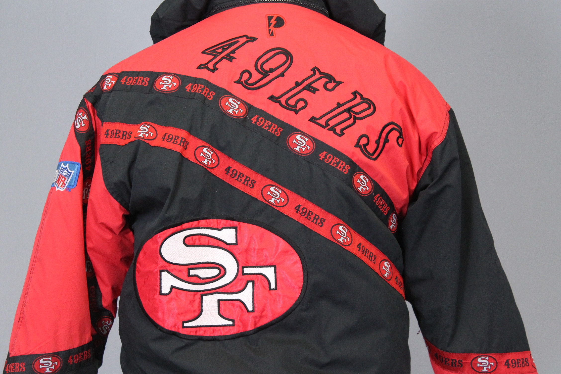 Mitchell and Ness SF 49ers M&N Lightweight Satin Jacket Black Red