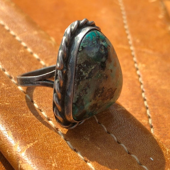 1940s turquoise & silver ring handmade sterling 9… - image 6