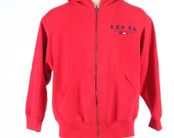 90s EXP Express Zip up Hoodie Jacket Red Embroidered Vintage
