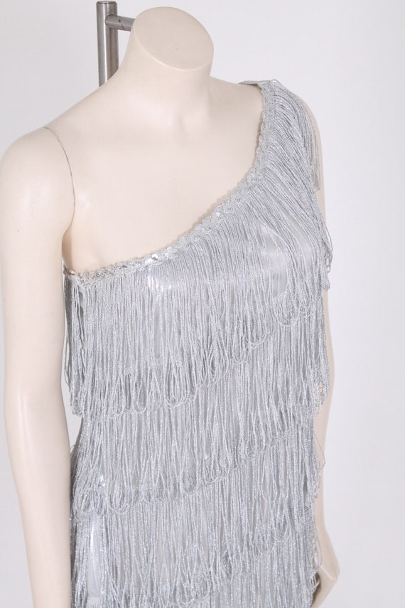 silver metallic flapper dress sequin + metallic f… - image 7