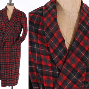 Vintage PENDLETON Wool Smoking Jacket Robe Plaid Long Sleeve