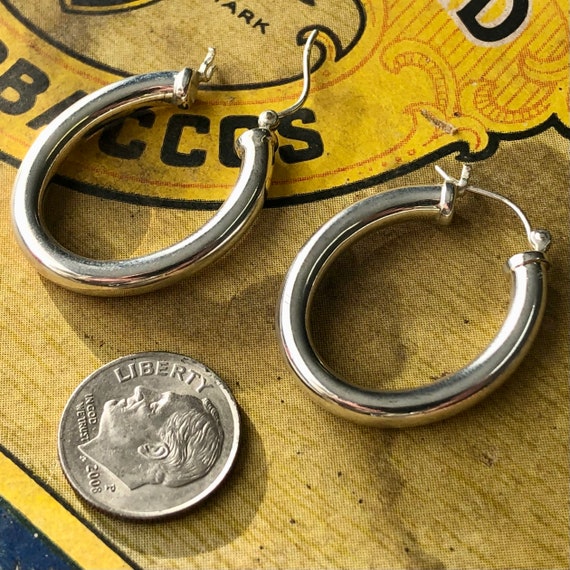 4mm Sterling hoops oval locking hinged earrings s… - image 3