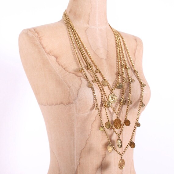 vintage Goldette Napoleon gold coin + chain bib s… - image 3