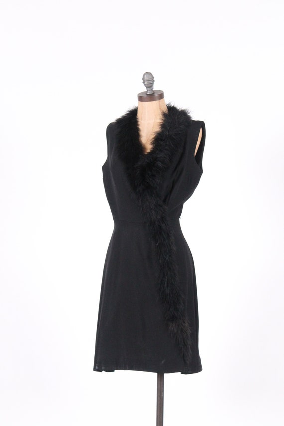 Marabou cocktail dress black silk crepe vintage 1… - image 2