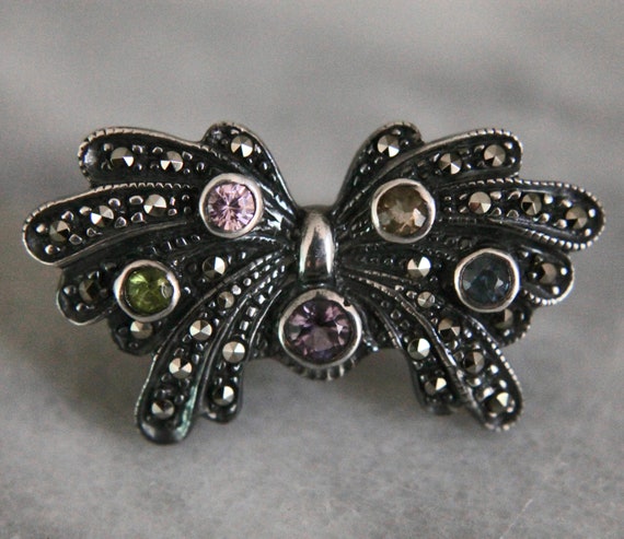 Marcasite Butterfly Brooch - Blue & Pink Marcasite Butterfly Brooch - Blue & Pink