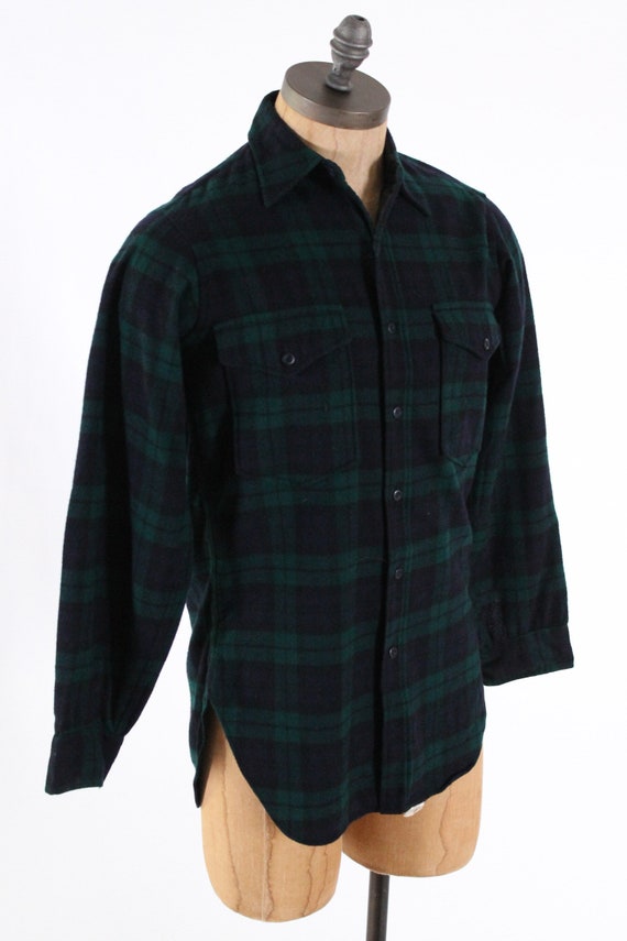 vintage PENDLETON wool plaid button log sleeve sh… - image 3