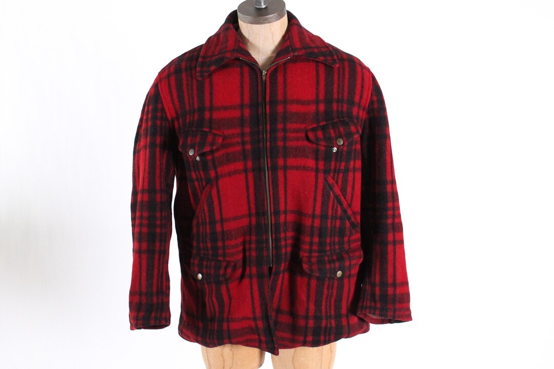 Vintage Lumberjack 1950s Wool Chore Jacket Black Red Buffalo Plaid ...