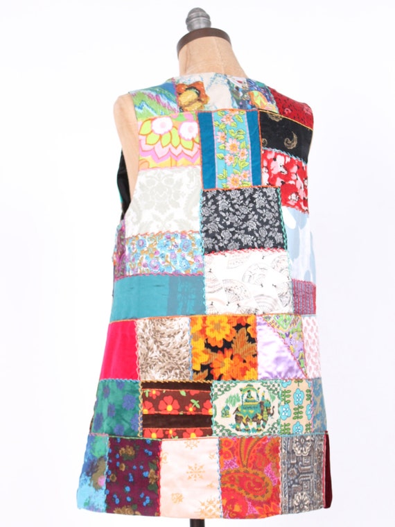 1970s patchwork + embroidered vest crazy quilt mi… - image 3