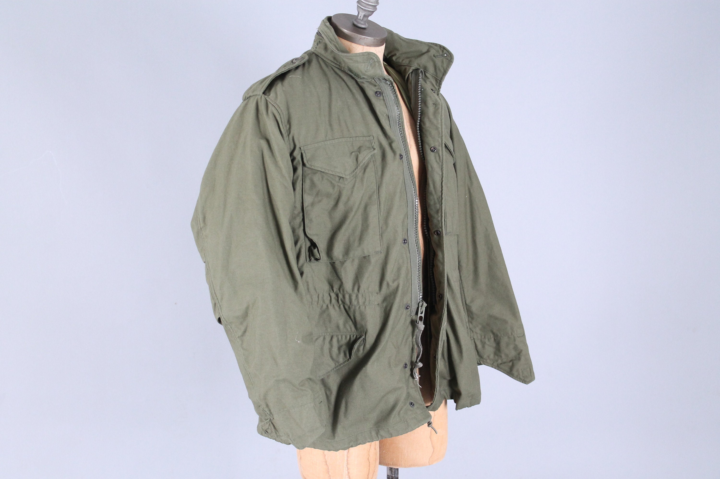 Vintage Military Army Green Canvas Coat With Liner Jacket