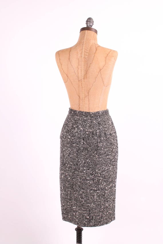 1950s salt + pepper pencil skirt high waist tweed… - image 5