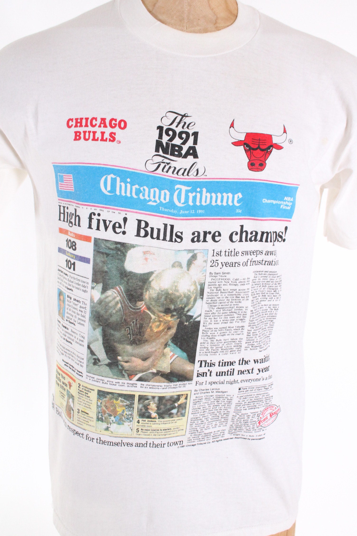 1990s Chicago BULLS T Shirt L Vintage Michael Jordan 1991 NBA 