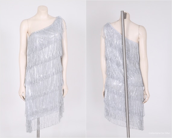 silver metallic flapper dress sequin + metallic f… - image 1