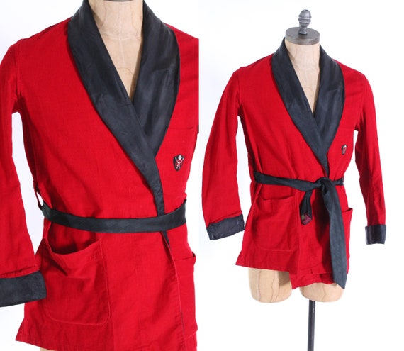 vintage 1950's red and black corduroy smoking jack