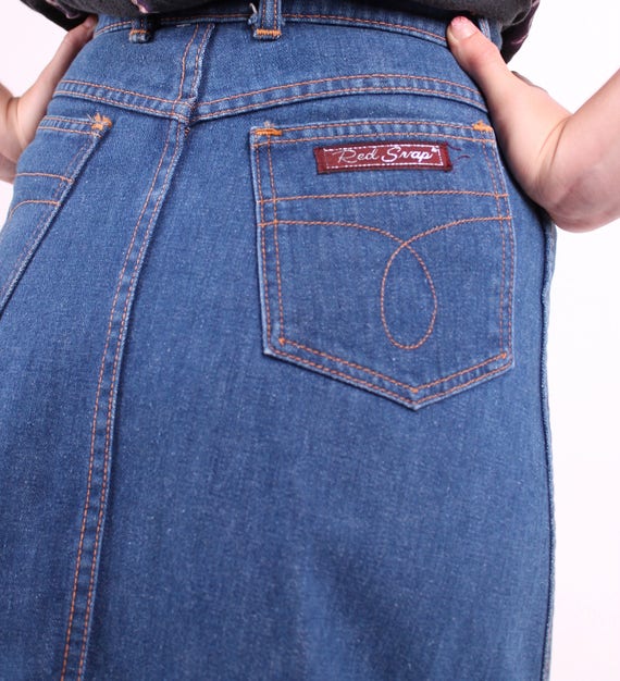 vintage jean skirt Red Snap denim 80s a line sign… - image 5
