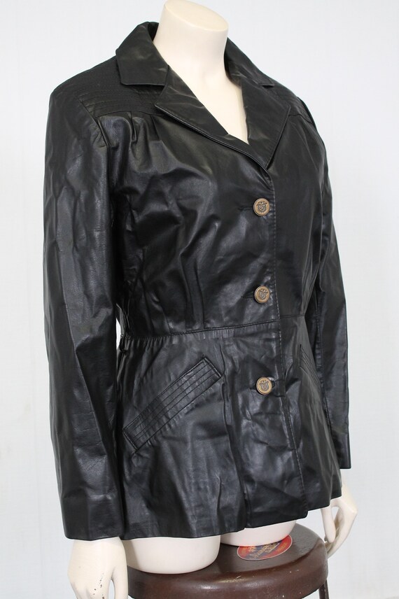 vintage leather spy coat black fitted jacket bras… - image 8