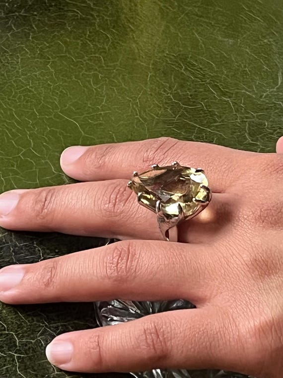 Sterling silver + Citrine statement ring large ge… - image 7