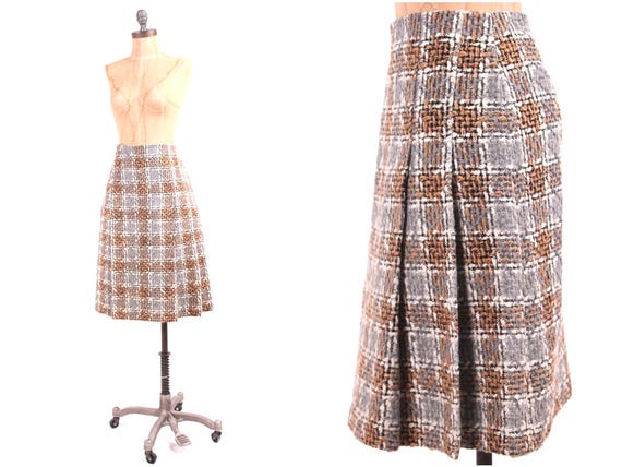 1950s tweed pencil skirt high waist gray + brown … - image 1