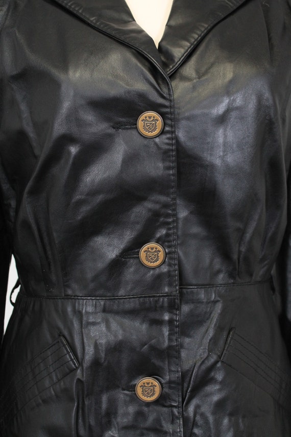 vintage leather spy coat black fitted jacket bras… - image 4