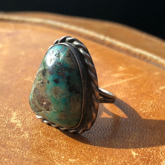 1940s turquoise & silver ring handmade sterling 9… - image 2